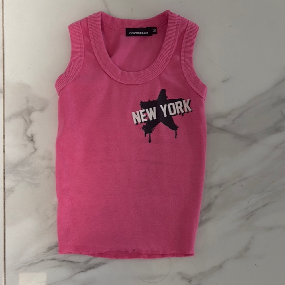 Vibrant Pink Graphic Tank Top with New York Design